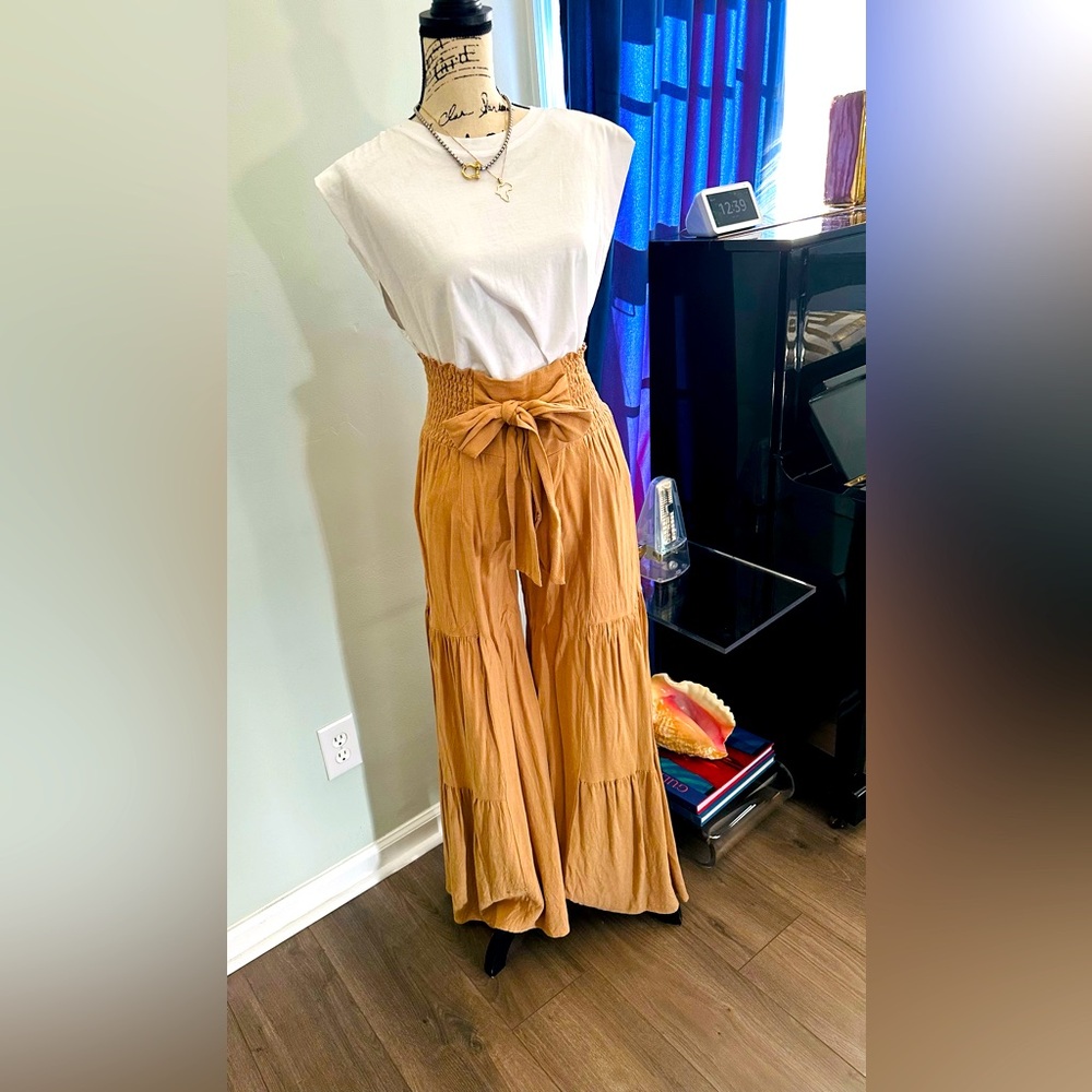 Saints & Hearts Light Weight Smocking-Waist Tier Wide Pants